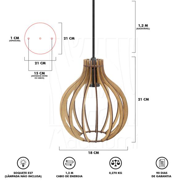 Imagem de Luminária Pendente Duplo Madeira Bali 20cm CR Rústico E27