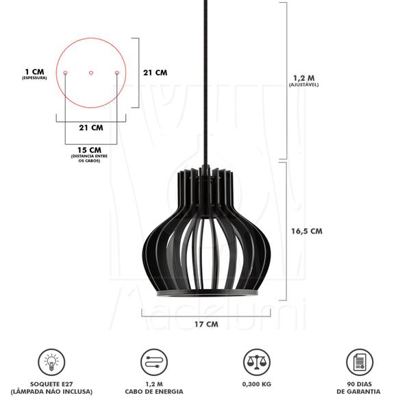 Imagem de Luminária Pendente Duplo Madeira Circus 15cm CR Preto