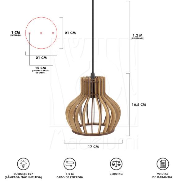 Imagem de Luminária Pendente Duplo Madeira Circus 15cm CR Soquete E27