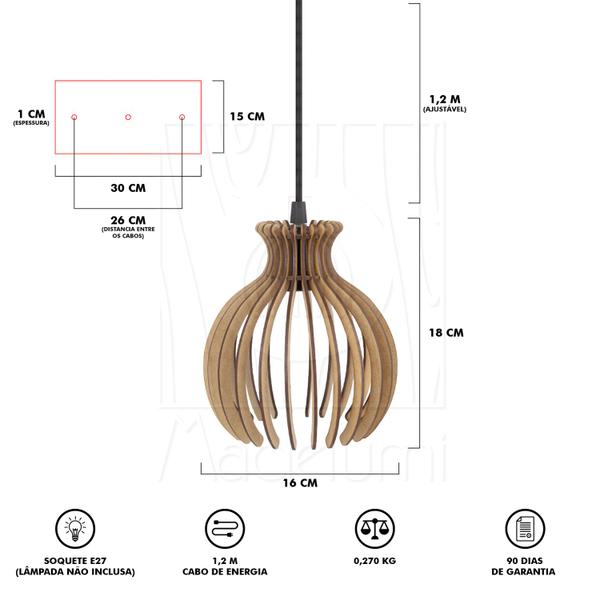 Imagem de Luminária Pendente Duplo Madeira Nacar 18cm CQ Rústico