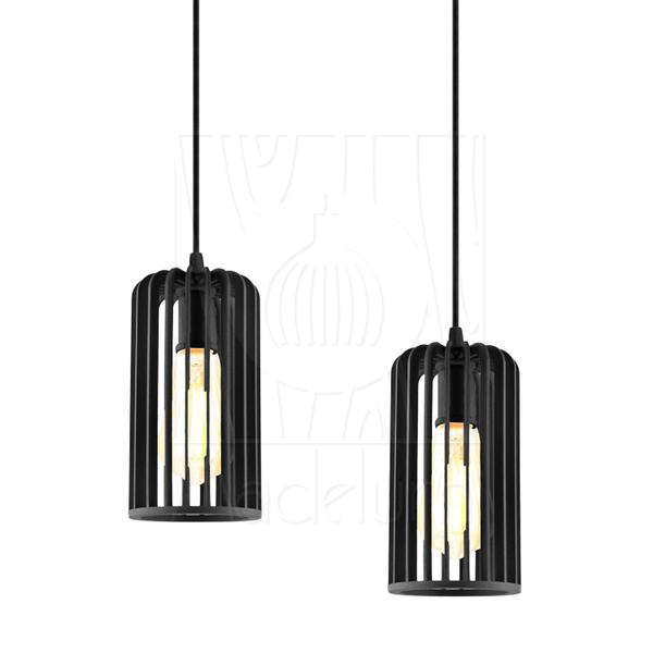 Imagem de Luminária Pendente Duplo Madeira Paladio CQ Preto Sala