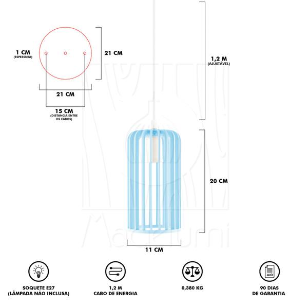 Imagem de Luminária Pendente Duplo Madeira Paladio CR Azul Claro Sala