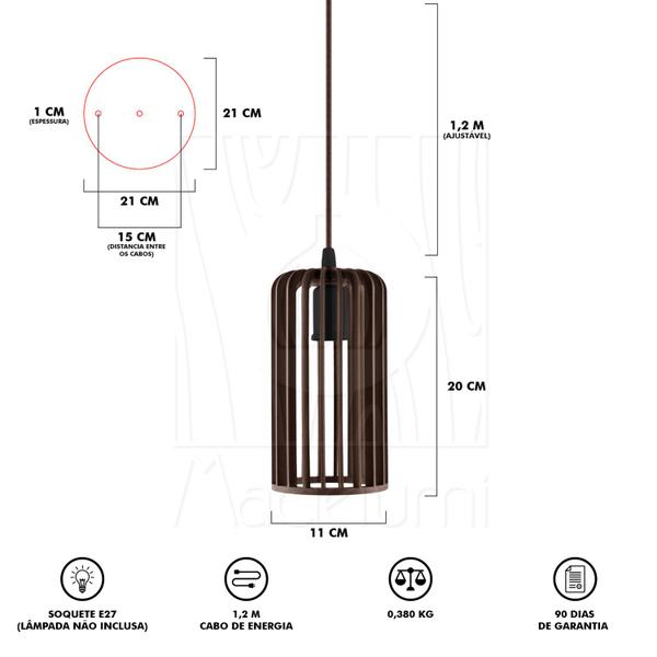 Imagem de Luminária Pendente Duplo Madeira Paladio CR Marrom Sala