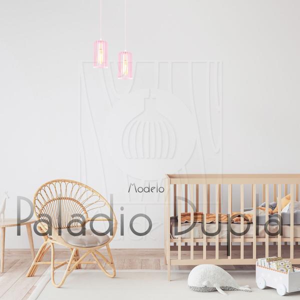 Imagem de Luminária Pendente Duplo Madeira Paladio CR Rosa Claro Sala