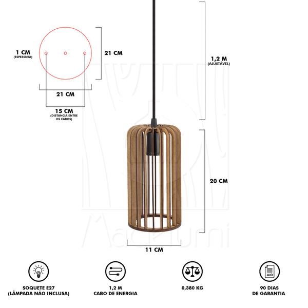 Imagem de Luminária Pendente Duplo Madeira Paladio CR Sala Jantar E27