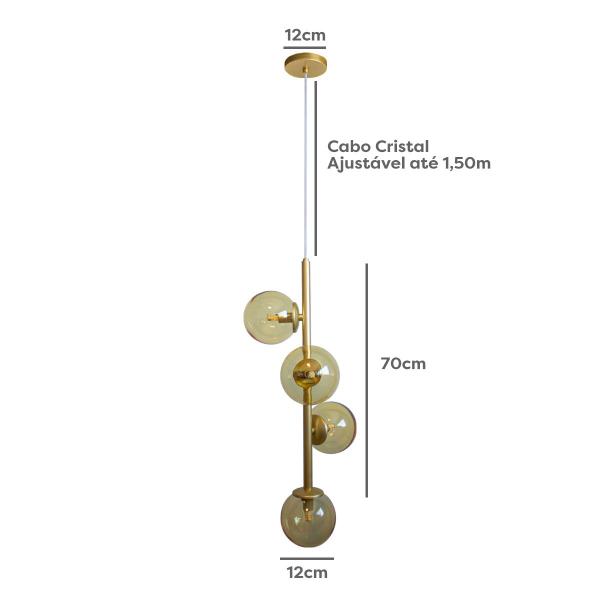 Imagem de Luminária Pendente Galha Dourado 4 Globos Vidro Âmbar 12Cm