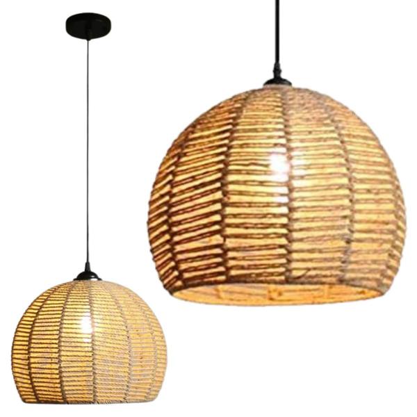 Imagem de Luminária Pendente Globo 30cm Sisal Lustre Rústico Teto KJDD-E-622-30CM