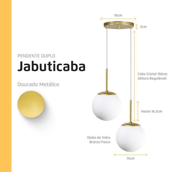 Imagem de Luminária Pendente Jabuticaba Duplo Dourado Globo de Vidro