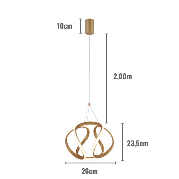 Imagem de Luminária Pendente Led 39W 3000K Ø26cm Metal Dourado Sindora