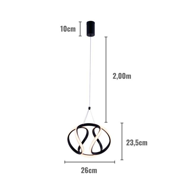 Imagem de Luminária Pendente Led 39W 3000K Ø26cm Metal Preto Sindora