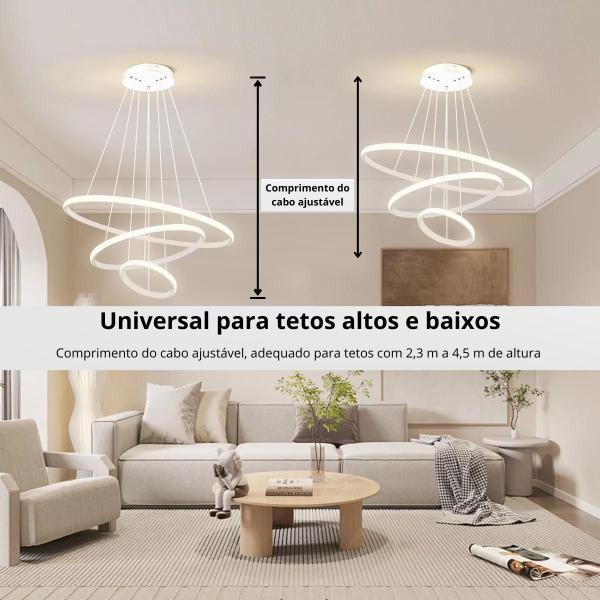 Imagem de Luminária Pendente Lustre Led 3 em 1 Arco Anéis Infinito Dourado Moderno Luxuoso INL119