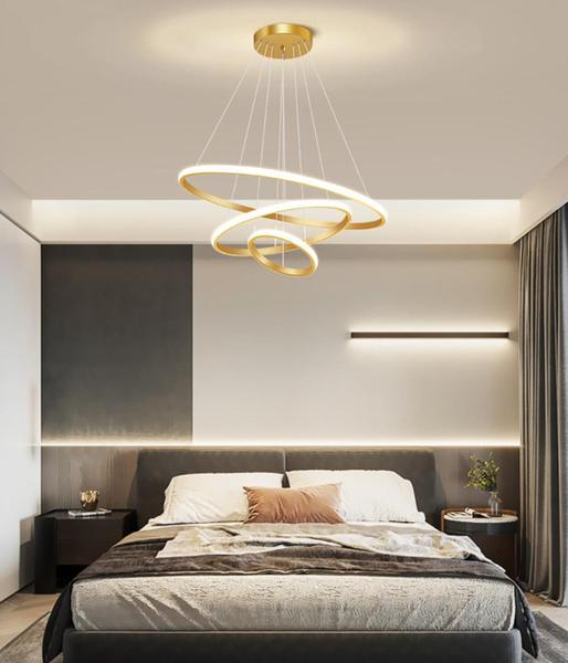 Imagem de Luminária Pendente Lustre Led 3 em 1 Arco Anéis Infinito Dourado Moderno Luxuoso INL119