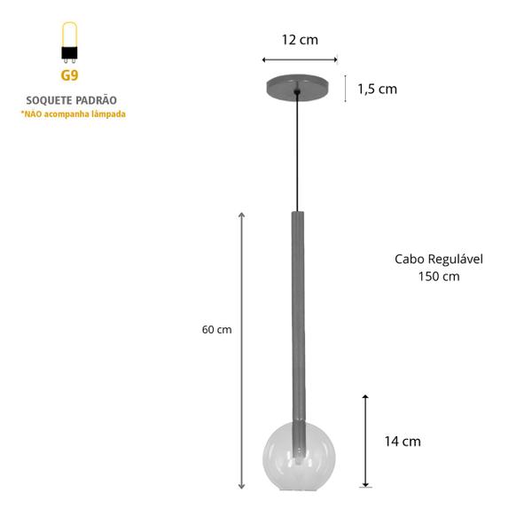 Imagem de Luminária Pendente Lustre Teto Tubo Globo Vidro 14cm Bronze