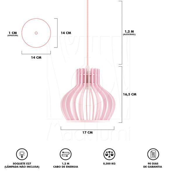 Imagem de Luminária Pendente Madeira Circus 15cm 3 Unidades Rosa Claro