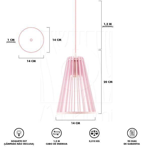 Imagem de Luminária Pendente Madeira Koni E27 3 Unidades Rosa Claro