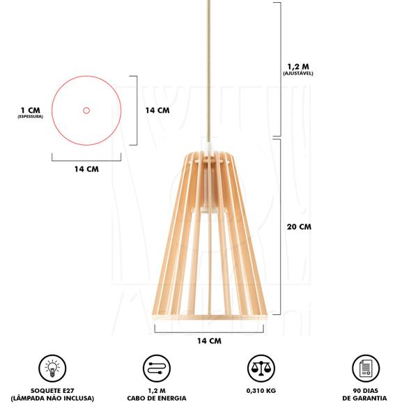 Imagem de Luminária Pendente Madeira Koni Pessego Escritório Sala