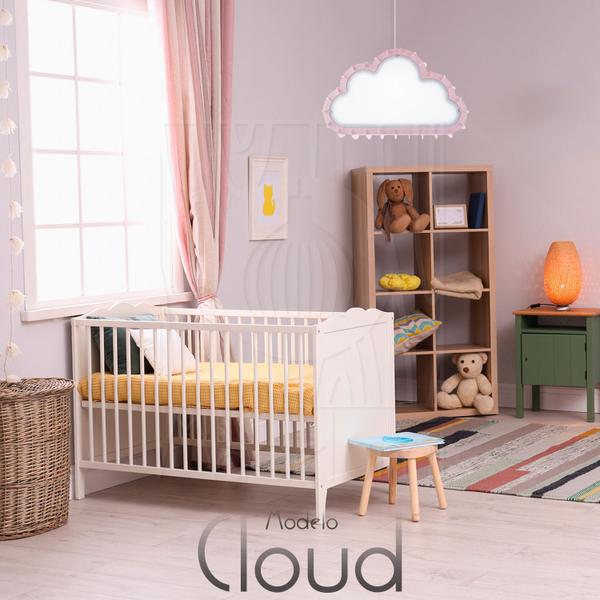 Luminária Pendente Madeira Nuvem 50cm Rosa Claro Infantil - Madelumi Imagem de Luminária Pendente Madeira Nuvem 50cm Rosa Claro Infantil
