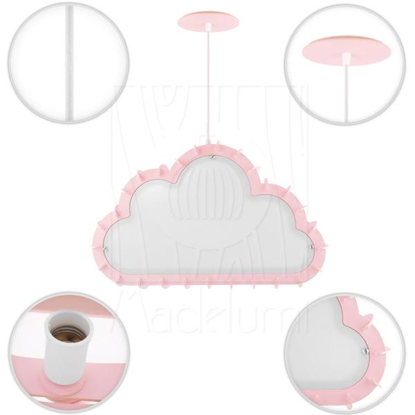 Luminária Pendente Madeira Nuvem 50cm Rosa Claro Infantil - Madelumi Imagem de Luminária Pendente Madeira Nuvem 50cm Rosa Claro Infantil