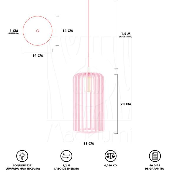 Imagem de Luminária Pendente Madeira Paladio P 3 Unidades Rosa Claro