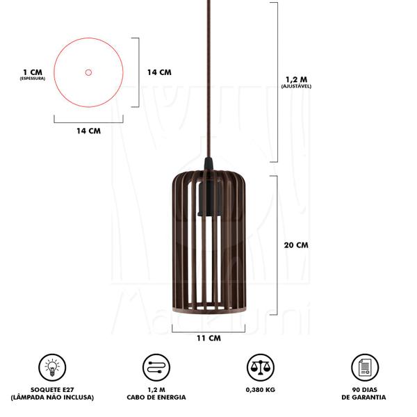 Imagem de Luminária Pendente Madeira Paladio P 5 Unidades Marrom