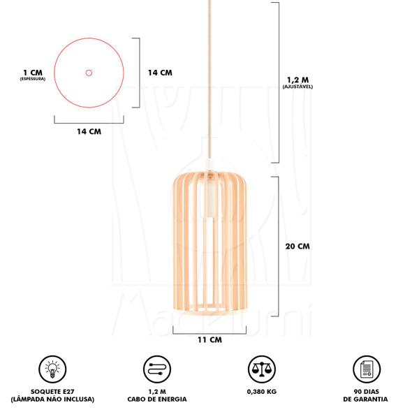 Imagem de Luminária Pendente Madeira Paladio P e27 Sala 3 Unidades