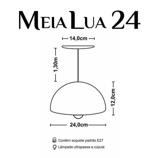 Imagem de Luminária Pendente Meia Lua 24cm Com Interior Laranja Fiação 110/220v