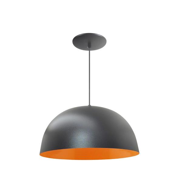 Imagem de Luminária Pendente Meia Lua 24cm Com Interior Laranja Fiação 110/220v