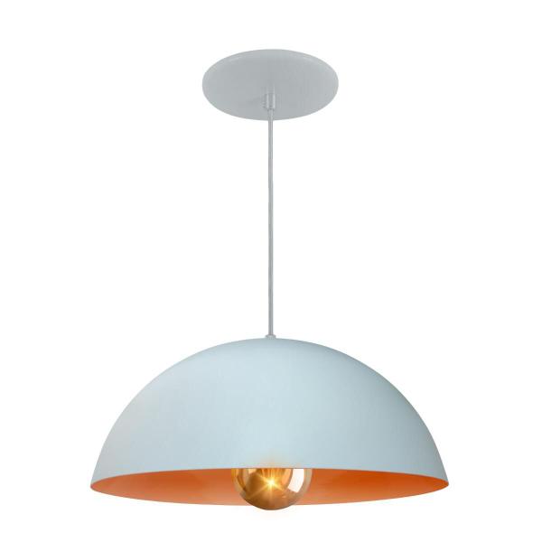 Luminária Pendente Meia Lua 34cm Com Interior Laranja Fiação 110/220v - Luminárias Navarro Imagem de Luminária Pendente Meia Lua 34cm Com Interior Laranja Fiação 110/220v