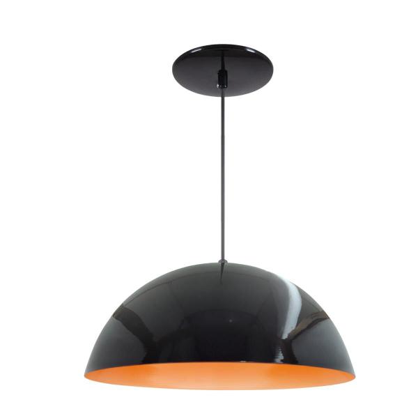 Imagem de Luminária Pendente Meia Lua 40cm Com Interior Laranja Fiação 110/220v