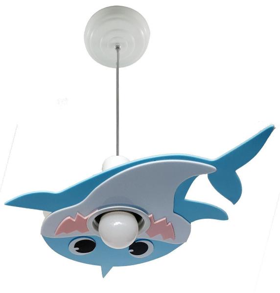 Imagem de Luminária Pendente Quarto Infantil Tubarão Bichinho Azul