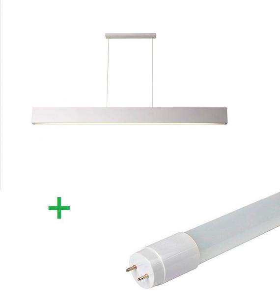 Imagem de Luminária Pendente Retangular 125cm Branco + 1 Lâmpada TuboLED 18w