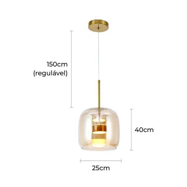 Luminária Pendente Solitário 10w 25cm Dourado e Ambar Lumier Imagem de Luminária Pendente Solitário 10w 25cm Dourado e Ambar Lumier