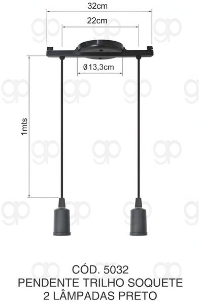 Imagem de Luminaria pendente trilho soquete 2 lampadas (preto) - plastico - gazplast