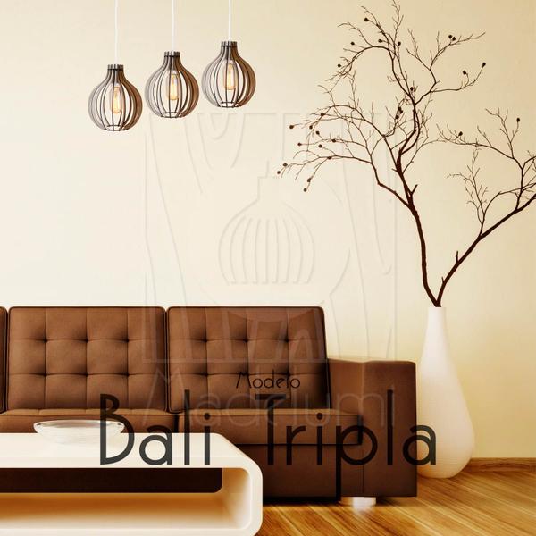 Imagem de Luminaria Pendente Tripla Bali E27 Madeira MDF CR Desmontada