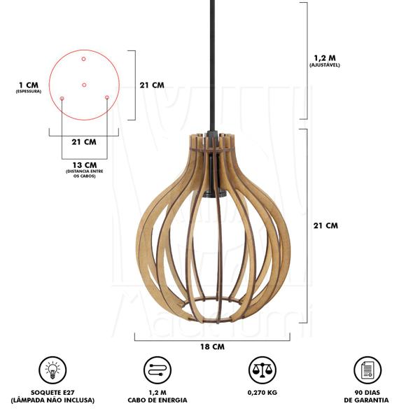 Imagem de Luminária Pendente Triplo Madeira Bali 20cm CR Rústico