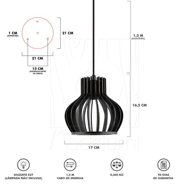 Imagem de Luminária Pendente Triplo Madeira Circus 15cm CR Preto