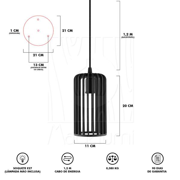 Imagem de Luminária Pendente Triplo Madeira Paladio CR Sala Jantar E27