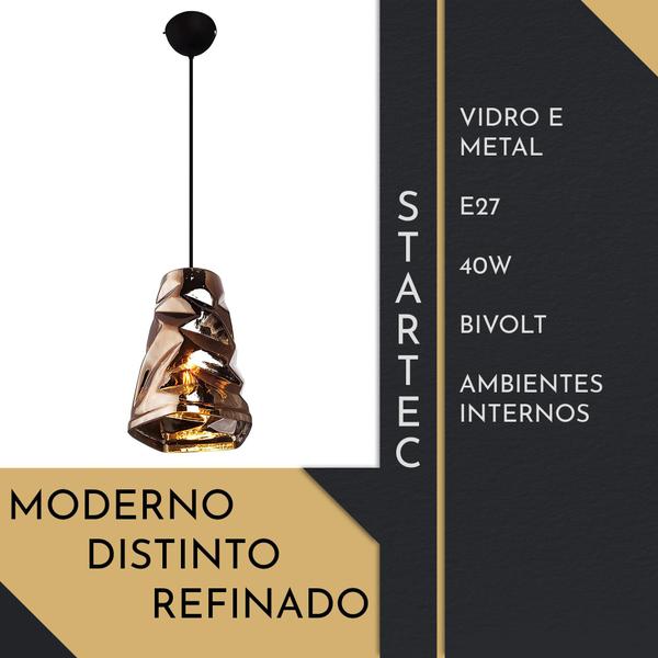 Imagem de Luminária Pendente Vidro 1 Lâmpada Ambar - Startec