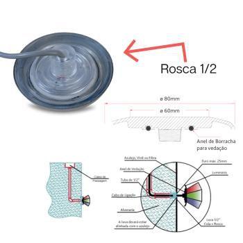 Imagem de Luminária Piscina 12V 18W 80mm, rosca de 1/2, corpo inox, LED RGB