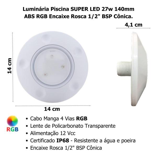 Imagem de Luminária Piscina Super Led 27W RGB ABS 140mm