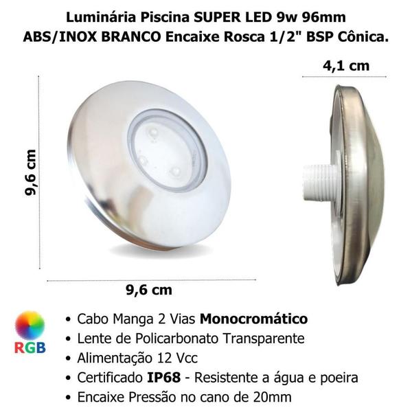 Imagem de Luminária Piscina Super Led 9W Branco Inox 96mm