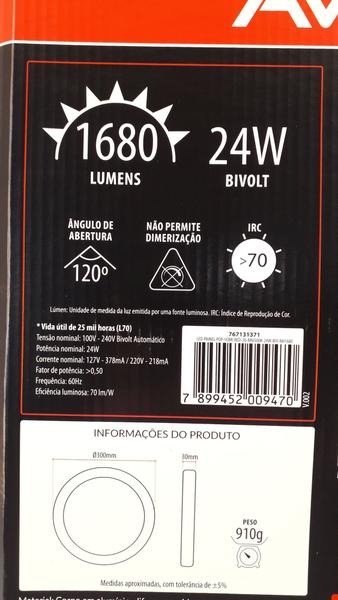 Imagem de Luminária Plafon de Sobrepor 24W redondo branco quente 3000K bivolt AVANT