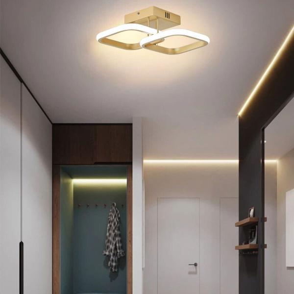 Imagem de Luminária Plafon De Sobrepor Teto Led 3 em 1 Moderno Quadrado Duplo Arco Dourado Bivolt 110V 220V Luz Branco Quente Neutro Frio P/ Sala Quarto Cozinha