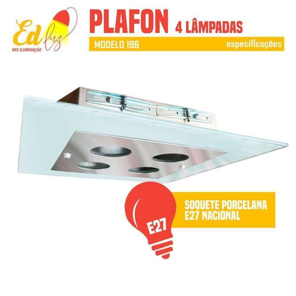 Imagem de Luminária Plafon Embutir Quadrado Vidro Branco 4 Lp