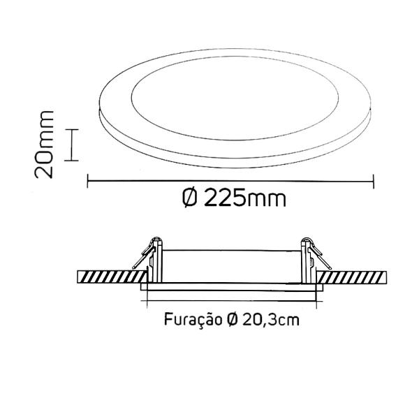 Imagem de Luminária Plafon Led 18W 22,5cm Embutir Redonda Bivolt Preto