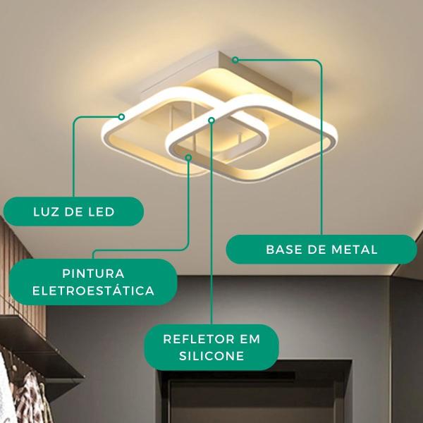 Imagem de Luminaria Plafon Teto Parede Pendente Quadrado Luz Led Sobrepor 22w Grande 33x33cm Quarto Sala Corredor Banheiro