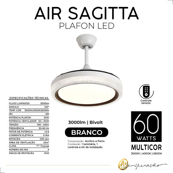 Imagem de Luminária Plafon Ventilador Air Sagita LED Multicor Bivolt HM85605