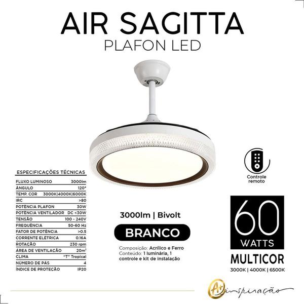 Imagem de Luminária Plafon Ventilador Air Sagita LED Multicor Bivolt HM85605 - Opus