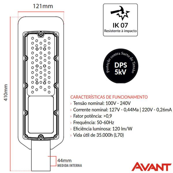 Luminaria Publica Poste 50w Branco Frio 6500K IP66 Bivolt - Avant Imagem de Luminaria Publica Poste 50w Branco Frio 6500K IP66 Bivolt