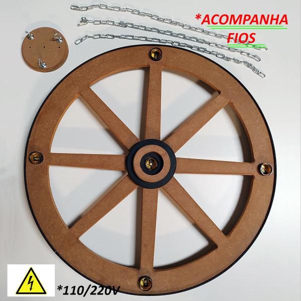 Imagem de Luminária Roda De Carroça 5 Bocal 60 Cm 110/220 V Kit 2 Peça